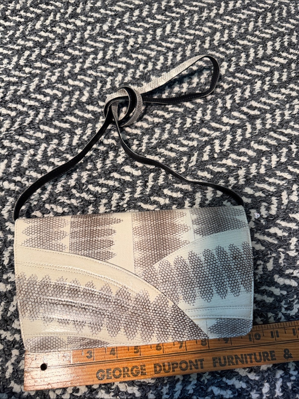 Vintage Beige and Gray Patterned Wristlet Clutch
